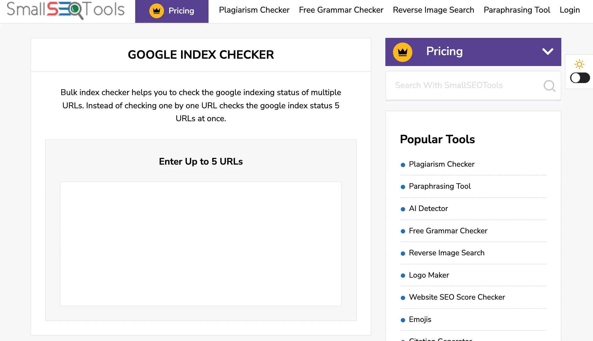 Small SEO Tools Google index checker free